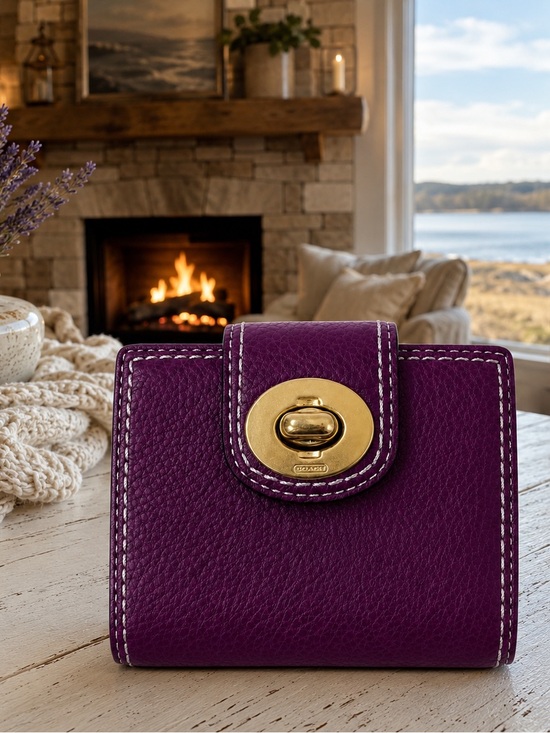 Coach Handbags - Coach Plum Pebbled Leather Wallet with Gold Turnlock